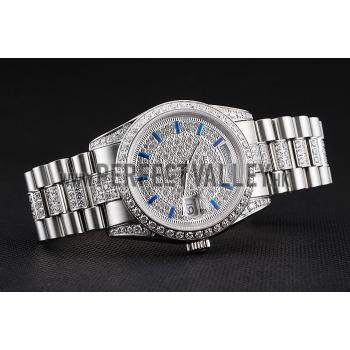 Swiss Rolex Day Date Diamond Pave Dial And Bezel And Stainless Steel Bracelet