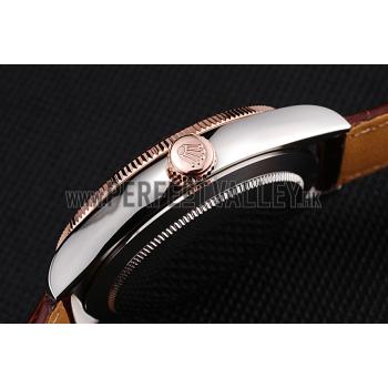 Rolex Cellini Gold Dial And Bezel Stainless Steel Case Brown Leather Strap  622840