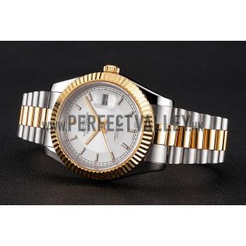 Swiss Rolex Datejust White Dial Gold Bezel Stainless Steel Case Two Tone Gold Bracelet