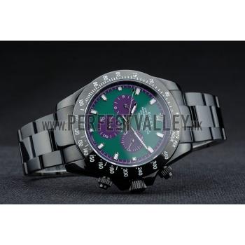 Replica Rolex Daytona Black Ion Plated Tachymeter Black Stainless Steel Strap Green Dial 80246