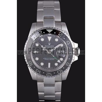 Rolex GMT Stainless Steel Bracelet with Black Enamel Bezel and Black Dial  621571