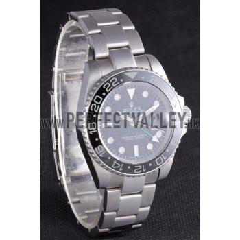 Rolex GMT Stainless Steel Bracelet with Black Enamel Bezel and Black Dial  621571