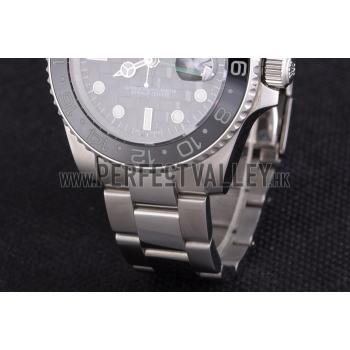 Rolex GMT Stainless Steel Bracelet with Black Enamel Bezel and Black Dial  621571