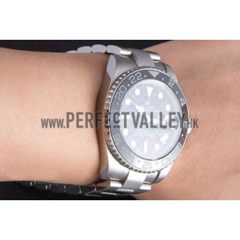 Rolex GMT Stainless Steel Bracelet with Black Enamel Bezel and Black Dial  621571