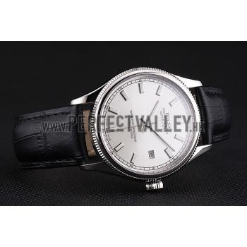 Swiss Rolex Datejust White Dial Stainless Steel Case Black Leather Strap