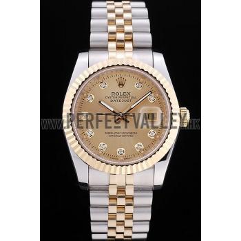 Rolex Datejust Gold Dial Diamonds Ribbed Bezel 7452