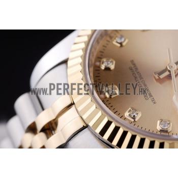 Rolex Datejust Gold Dial Diamonds Ribbed Bezel 7452