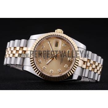 Rolex Datejust Gold Dial Diamonds Ribbed Bezel 7452