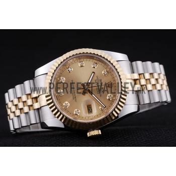 Rolex Datejust Gold Dial Diamonds Ribbed Bezel 7452