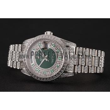 Swiss Rolex Day-Date Diamond Pave Green Dial Diamond Bracelet 1453951