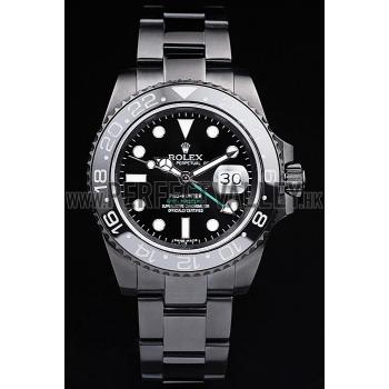 Rolex Swiss GMT Master II Pro-Hunter Black Steel Strap Black Dial