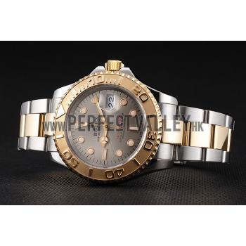 Swiss Rolex Yacht-Master Gray Dial Gold Bezel Stainless Steel Case Two Tone Dial