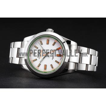 Swiss Rolex Milgauss White Dial Orange Markings Stainless Steel Case And Bracelet