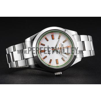 Swiss Rolex Milgauss White Dial Orange Markings Stainless Steel Case And Bracelet