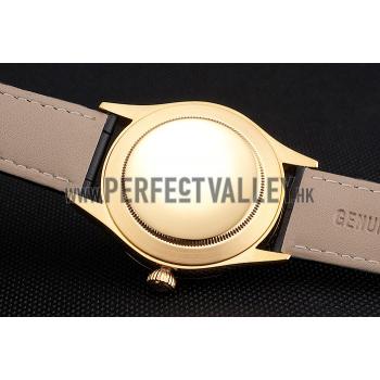 Swiss Rolex Cellini Black Dial Gold Case Black Leather Strap Replica