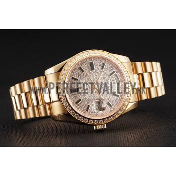 Swiss Rolex Day Date Diamond Pave Dial And Bezel Gold Case And Bracelet