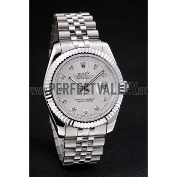 Rolex Swiss DateJust Stainless Steel Ribbed Bezel Silver Dial 41996