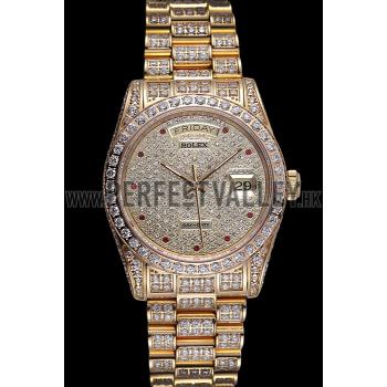 Swiss Rolex Day-Date Diamonds Yellow Gold-srl185  621615