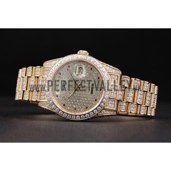 Swiss Rolex Day-Date Diamonds Yellow Gold-srl185  621615