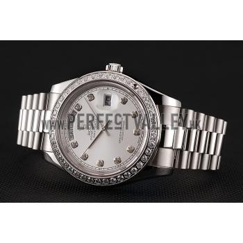 Swiss Rolex Day-Date White Dial Diamond Case Diamond Numerals Stainless Steel Bracelet 1453970 Replica