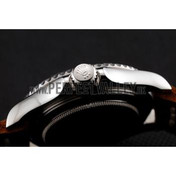 Rolex Yacht Master Black Dial Silver Case Brown Leather Bracelet 1453859