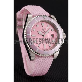 Swiss Rolex Submariner Pink Dial Pink Bezel Pink Fabric Bracelet 1453981