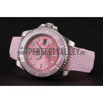 Swiss Rolex Submariner Pink Dial Pink Bezel Pink Fabric Bracelet 1453981