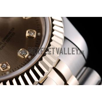 Replica Rolex DateJust Gold Stainless Steel Ribbed Bezel Goldish Dial 41978