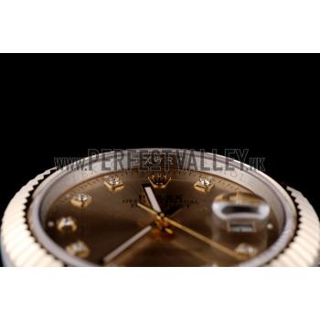 Replica Rolex DateJust Gold Stainless Steel Ribbed Bezel Goldish Dial 41978