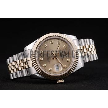 Replica Rolex DateJust Gold Stainless Steel Ribbed Bezel Goldish Dial 41978