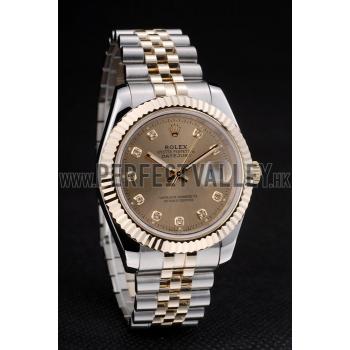 Replica Rolex DateJust Gold Stainless Steel Ribbed Bezel Goldish Dial 41978