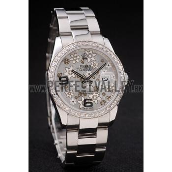 Rolex Datejust Stainless Steel Silver Flowers Dial Diamond Plated rl305