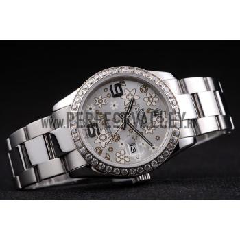 Rolex Datejust Stainless Steel Silver Flowers Dial Diamond Plated rl305