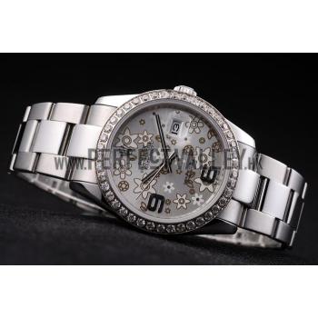 Rolex Datejust Stainless Steel Silver Flowers Dial Diamond Plated rl305