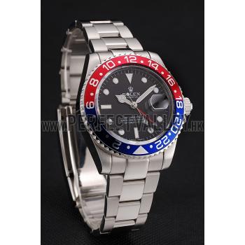 Swiss Rolex GMT Master II Black Dial Pepsi Bezel Stainless Steel Case And Bracelet 1453751