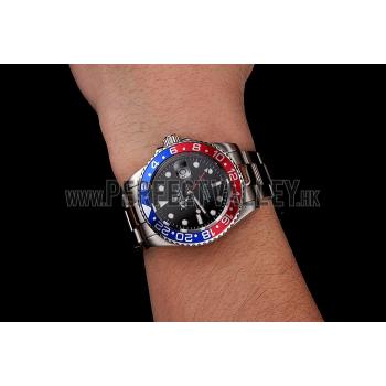 Swiss Rolex GMT Master II Black Dial Pepsi Bezel Stainless Steel Case And Bracelet 1453751