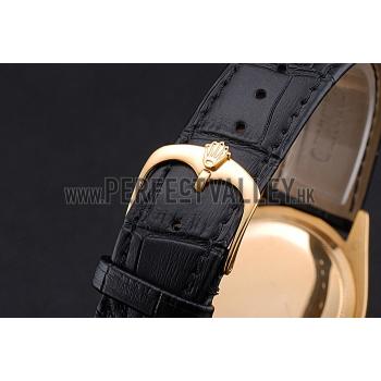 Cheap Rolex Cellini Black Dial Gold Case Black Leather Strap  622832