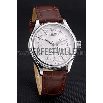 Rolex Cellini White Dial Stainless Steel Case Brown Leather Bracelet  622723