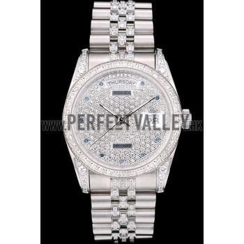 Cheap Rolex DayDate Diamond Plated Stainless Steel Bracelet Diamond Plated Dial 41985