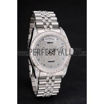 Cheap Rolex DayDate Diamond Plated Stainless Steel Bracelet Diamond Plated Dial 41985