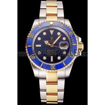 Swiss Rolex Submariner Blue Dial And Bezel Two Tone Steel Gold Bracelet