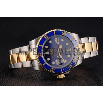 Swiss Rolex Submariner Blue Dial And Bezel Two Tone Steel Gold Bracelet