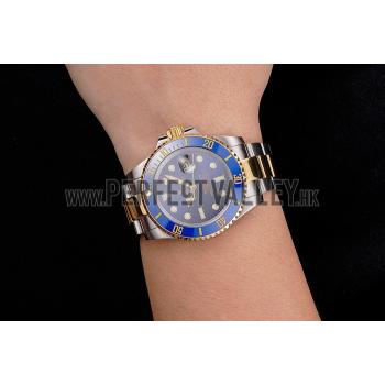 Swiss Rolex Submariner Blue Dial And Bezel Two Tone Steel Gold Bracelet