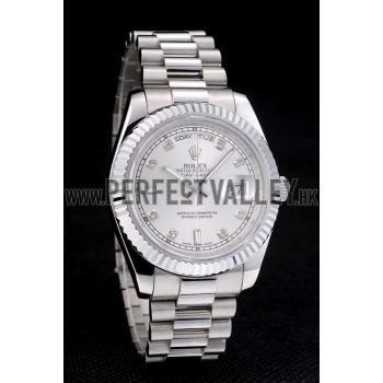 Cheap Rolex DayDate Stainless Steel Ribbed Bezel Silver Dial 41976