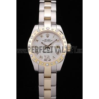 Cheap Rolex DateJust Brushed Stainless Steel Case White Dial Diamond Plated