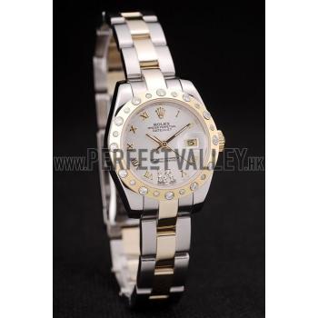 Cheap Rolex DateJust Brushed Stainless Steel Case White Dial Diamond Plated