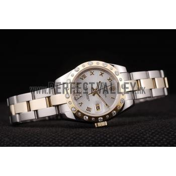 Cheap Rolex DateJust Brushed Stainless Steel Case White Dial Diamond Plated