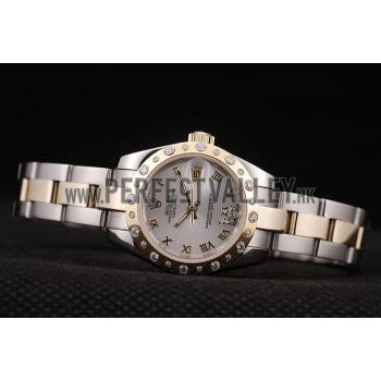 Cheap Rolex DateJust Brushed Stainless Steel Case White Dial Diamond Plated