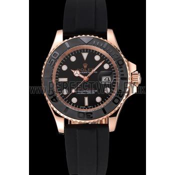 Rolex Yacht Master Black Dial And Bezel Everose Dial Oysterflex Bracelet