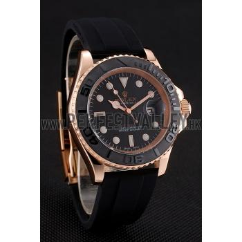 Rolex Yacht Master Black Dial And Bezel Everose Dial Oysterflex Bracelet